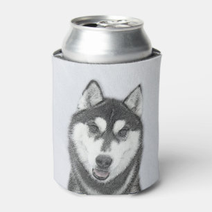 Siberian Husky (Black and White) Painting Dog Art Can Cooler
