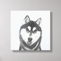 Siberian Husky (Black and White) Painting Dog Art