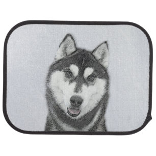 Siberian Husky (Black and White) Painting Dog Art Car Floor Mat
