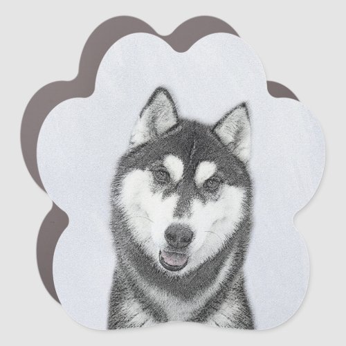 Siberian Husky Black and White Painting Dog Art Car Magnet