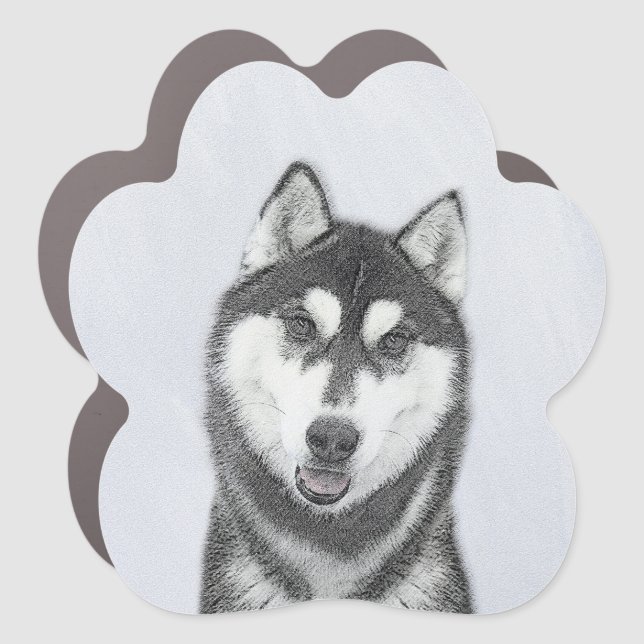 Siberian Husky (Black and White) Painting Dog Art Car Magnet (Front)