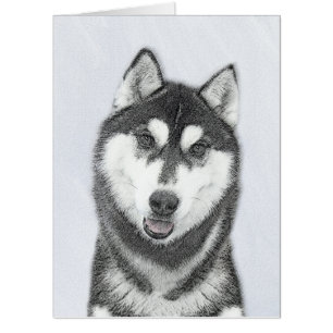 Siberian Husky (Black and White) Painting Dog Art Card