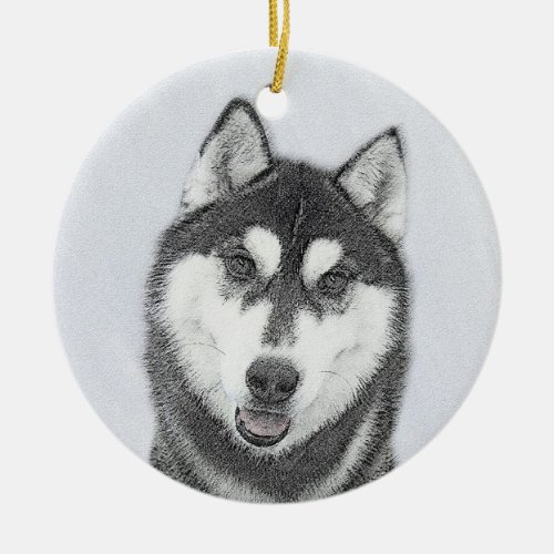 Siberian Husky Black and White Painting Dog Art Ceramic Ornament