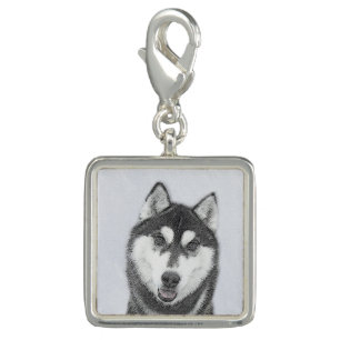 Siberian Husky (Black and White) Painting Dog Art Charm