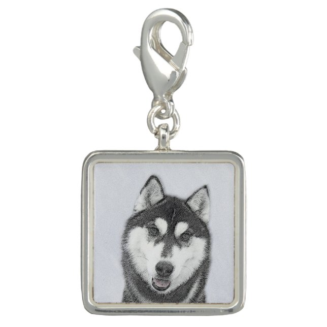 Siberian Husky (Black and White) Painting Dog Art Charm (Front)