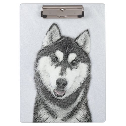 Siberian Husky Black and White Painting Dog Art Clipboard