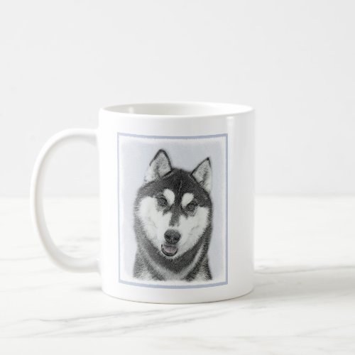 Siberian Husky Black and White Painting Dog Art Coffee Mug