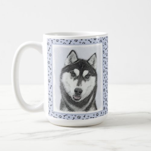 Siberian Husky Black and White Painting Dog Art Coffee Mug