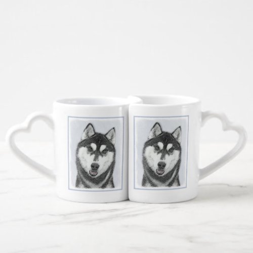 Siberian Husky Black and White Painting Dog Art Coffee Mug Set