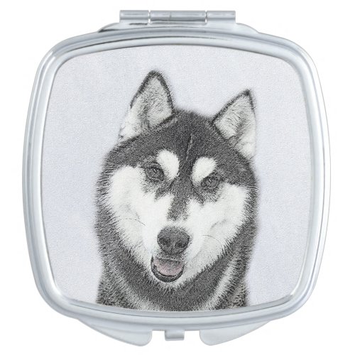 Siberian Husky Black and White Painting Dog Art Compact Mirror