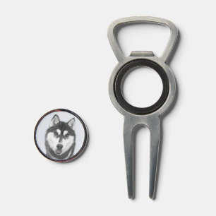 Siberian Husky (Black and White) Painting Dog Art Divot Tool