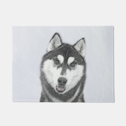 Siberian Husky Black and White Painting Dog Art Doormat