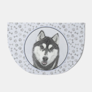 Siberian Husky (Black and White) Painting Dog Art Doormat