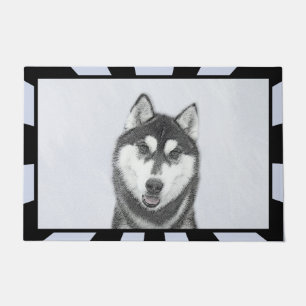 Siberian Husky (Black and White) Painting Dog Art Doormat