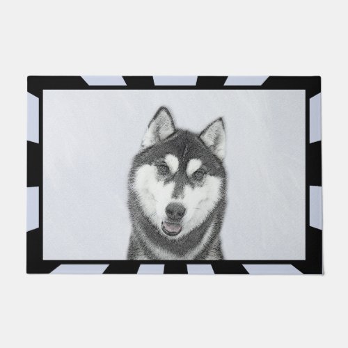 Siberian Husky Black and White Painting Dog Art Doormat