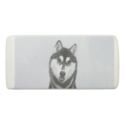 Siberian Husky Black and White Painting Dog Art Eraser