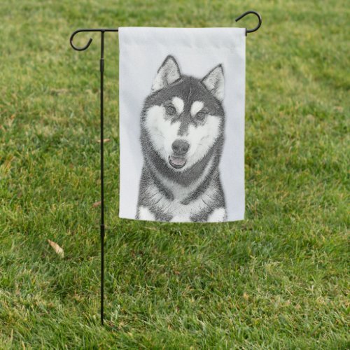 Siberian Husky Black and White Painting Dog Art Garden Flag