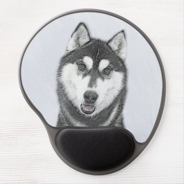 Siberian Husky (Black and White) Painting Dog Art Gel Mouse Pad (Front)