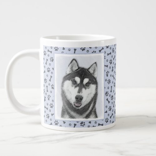 Siberian Husky Black and White Painting Dog Art Giant Coffee Mug