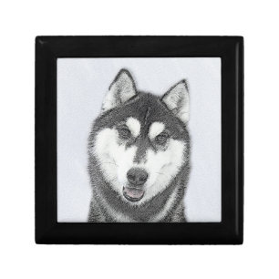 Siberian Husky (Black and White) Painting Dog Art Gift Box