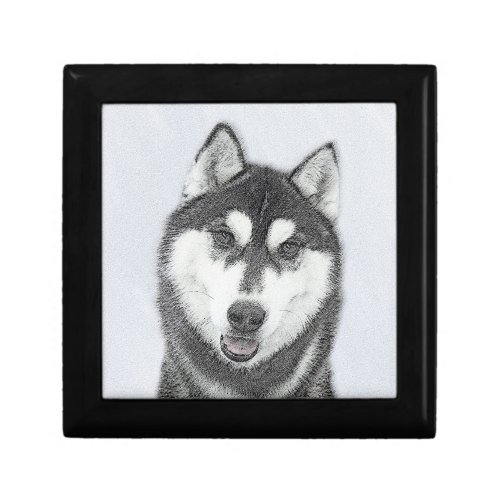 Siberian Husky Black and White Painting Dog Art Gift Box