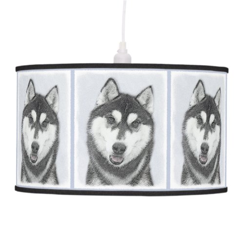 Siberian Husky Black and White Painting Dog Art Hanging Lamp