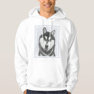 Siberian Husky (Black and White) Painting Dog Art Hoodie