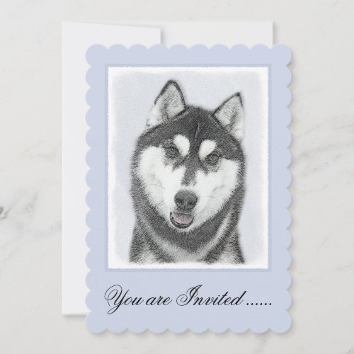Siberian Husky Black and White Painting Dog Art Invitation