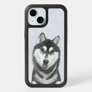 Siberian Husky (Black and White) Painting Dog Art iPhone 15 Case