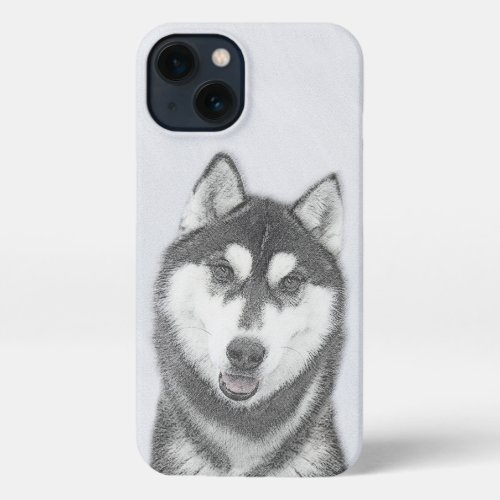Siberian Husky Black and White Painting Dog Art iPhone 13 Case