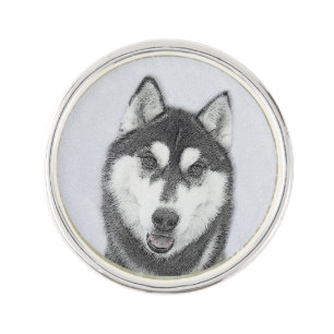 Siberian Husky (Black and White) Painting Dog Art Lapel Pin