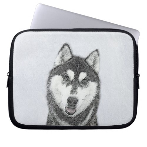 Siberian Husky Black and White Painting Dog Art Laptop Sleeve