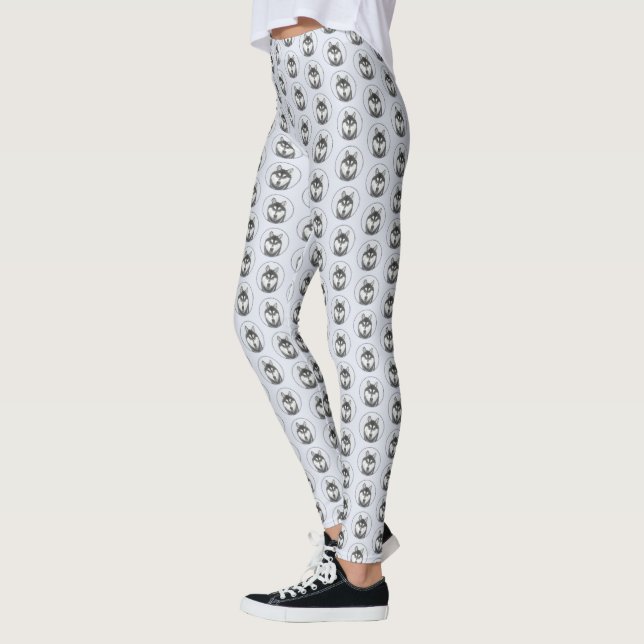 Siberian Husky (Black and White) Painting Dog Art Leggings (Left)
