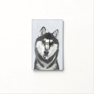 Siberian Husky (Black and White) Painting Dog Art Light Switch Cover