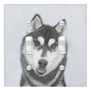 Siberian Husky (Black and White) Painting Dog Art Light Switch Cover
