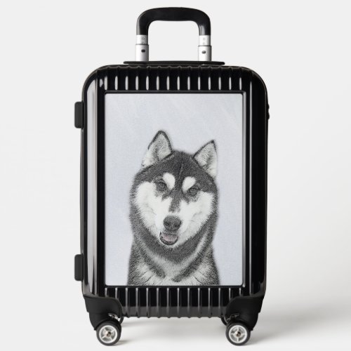 Siberian Husky Black and White Painting Dog Art Luggage