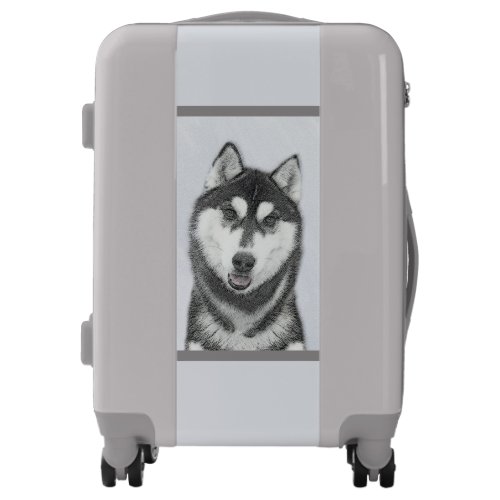 Siberian Husky Black and White Painting Dog Art  Luggage