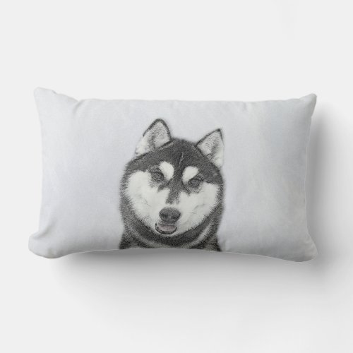 Siberian Husky Black and White Painting Dog Art Lumbar Pillow