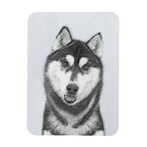 Siberian Husky Black and White Painting Dog Art Magnet