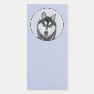 Siberian Husky (Black and White) Painting Dog Art Magnetic Notepad
