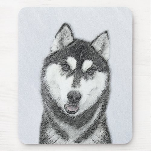 Siberian Husky Black and White Painting Dog Art Mouse Pad