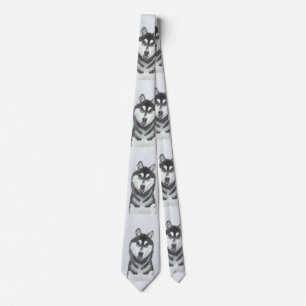 Siberian Husky (Black and White) Painting Dog Art Neck Tie