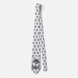 Siberian Husky (Black and White) Painting Dog Art Neck Tie