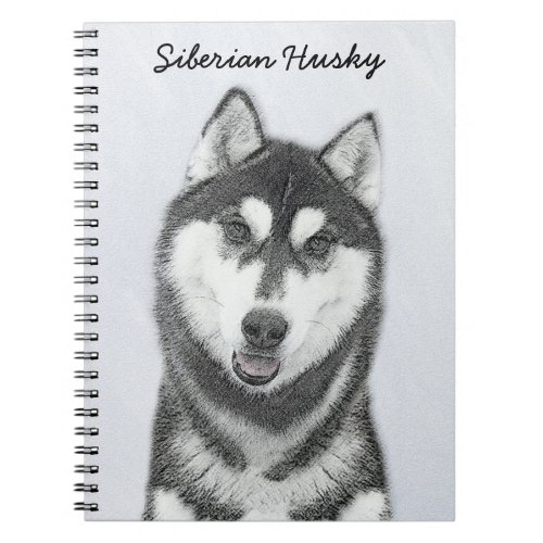 Siberian Husky Black and White Painting Dog Art Notebook
