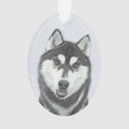 Siberian Husky Black and White Painting Dog Art Ornament