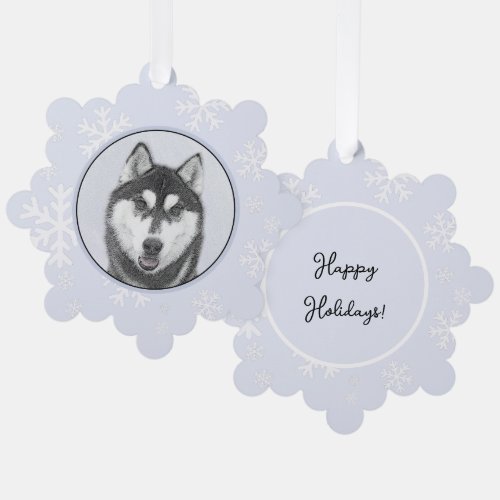 Siberian Husky Black and White Painting Dog Art Ornament Card