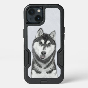 Siberian Husky (Black and White) Painting Dog Art iPhone 13 Case