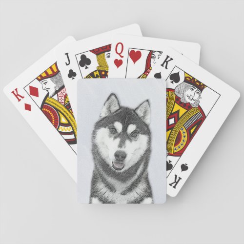 Siberian Husky Black and White Painting Dog Art Playing Cards