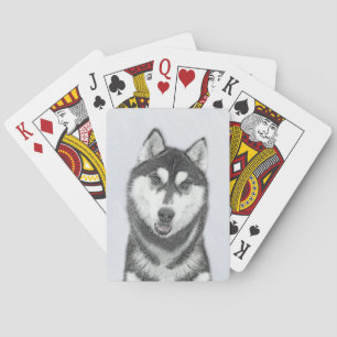 Siberian Husky (Black and White) Painting Dog Art Poker Cards