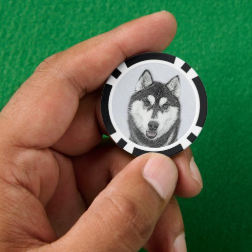 Siberian Husky Black and White Painting Dog Art Poker Chips
